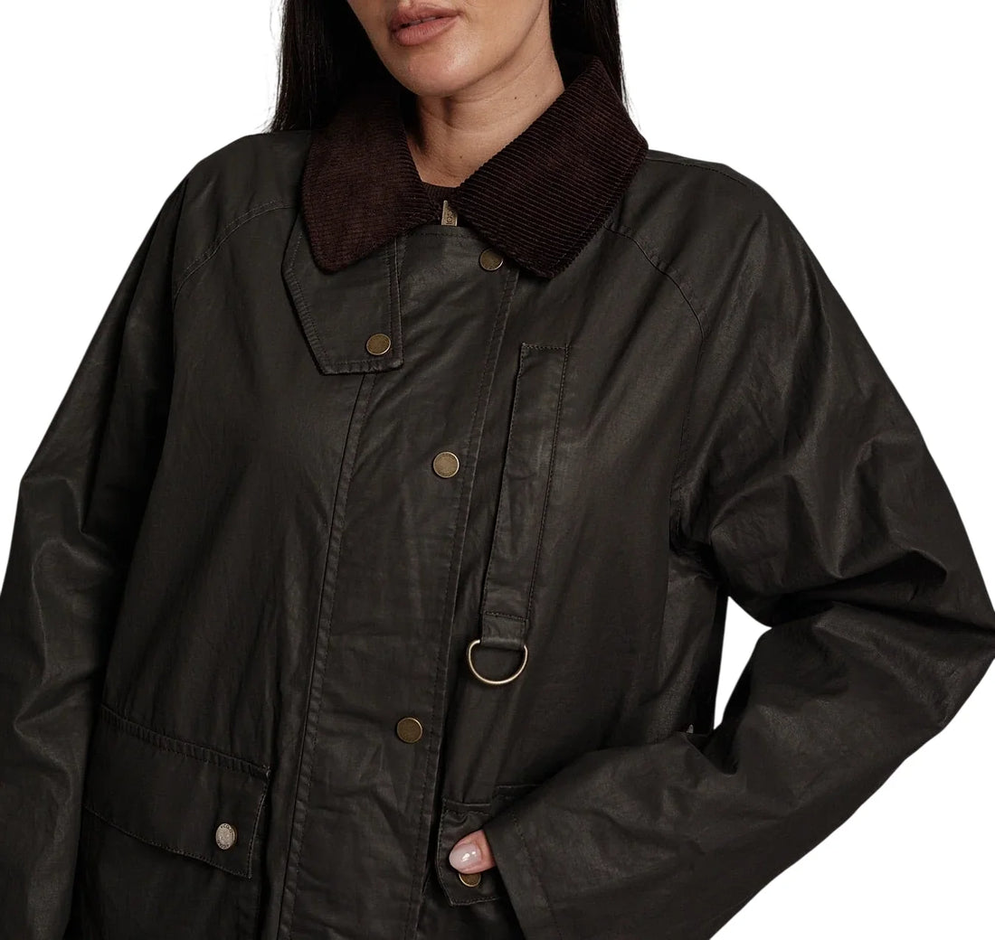 Vicolo giubbino donna in cotone cerato con tasconi marrone moro