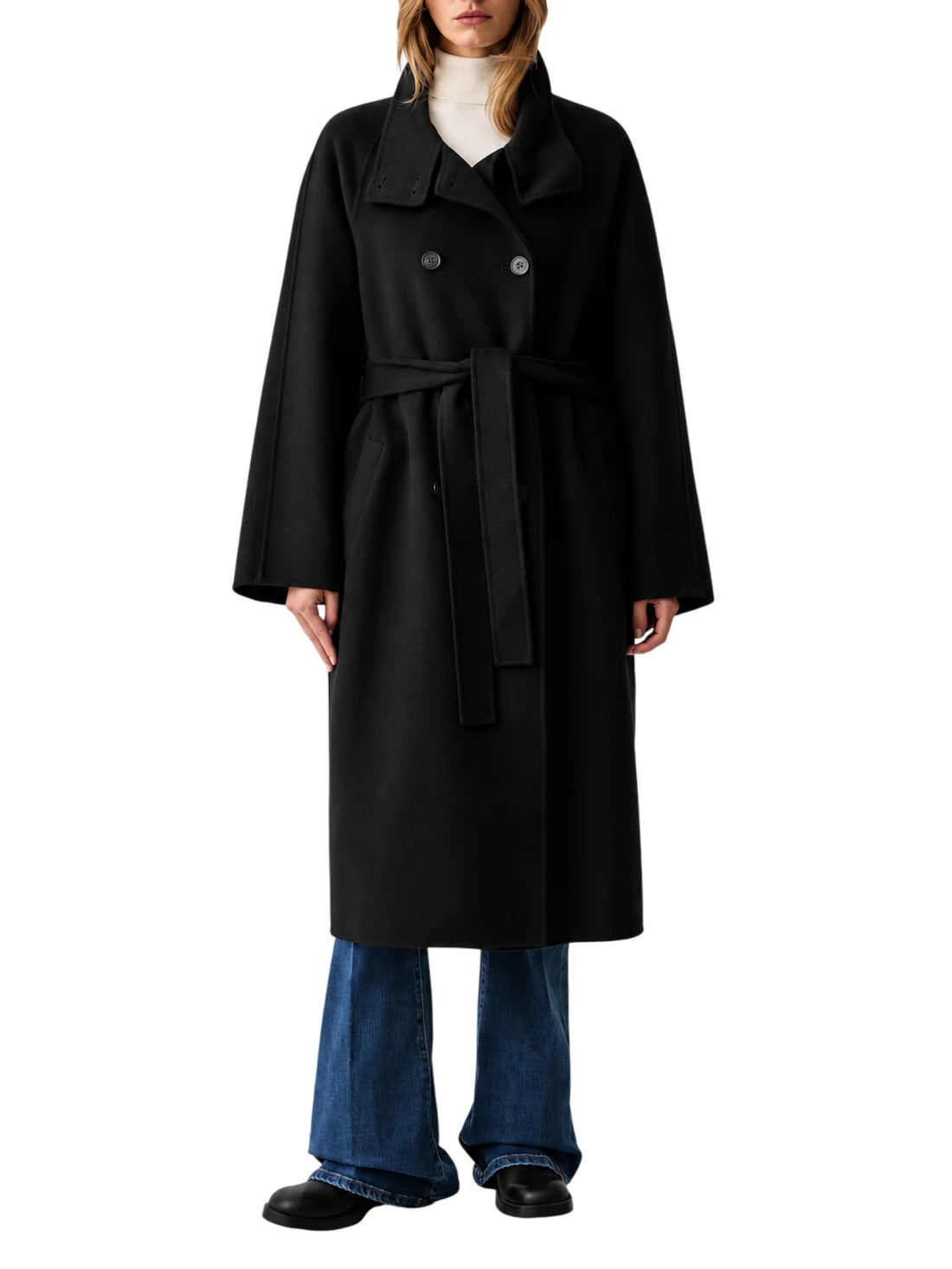 Vicolo cappotto lungo doppiopetto misto lana nero