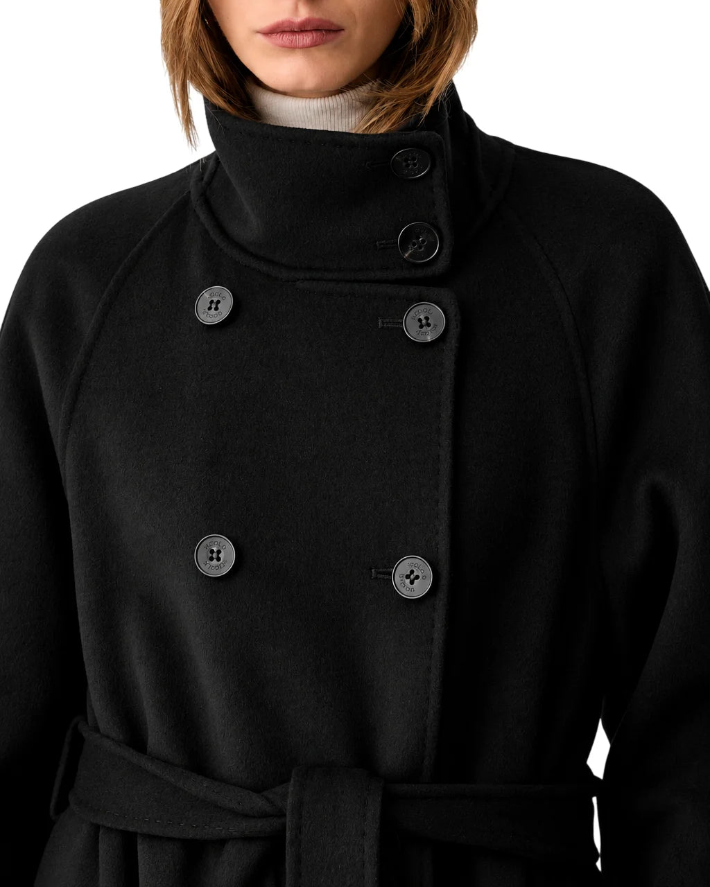 Vicolo cappotto lungo doppiopetto misto lana nero