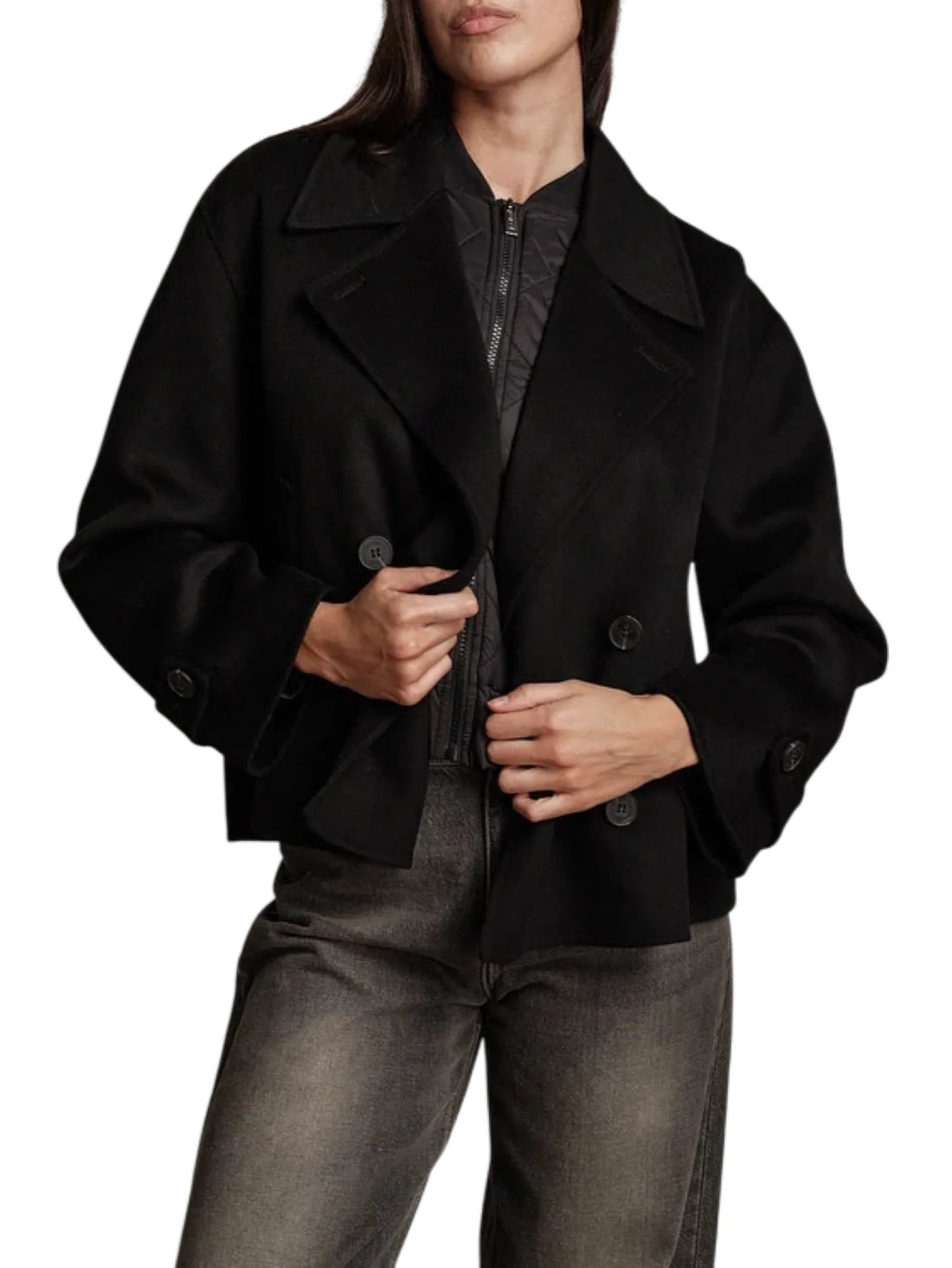 Vicolo cappotto donna doppiopetto misto lana nero