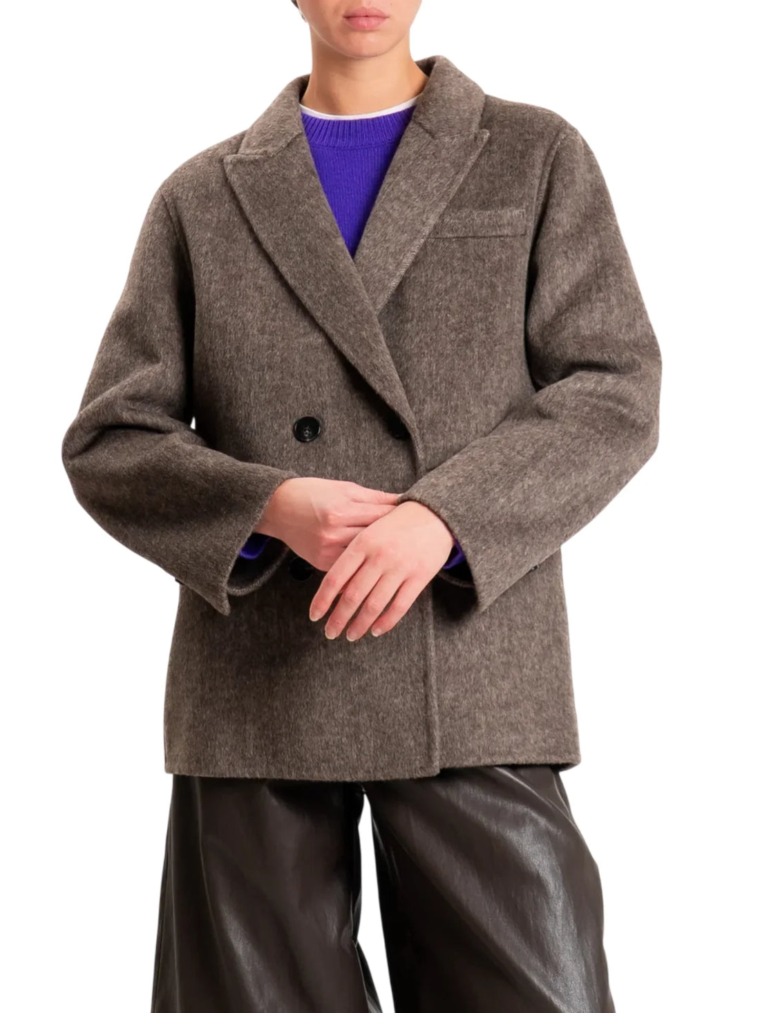 Vicolo cappotto blazer doppiopetto donna misto lana melange tortora