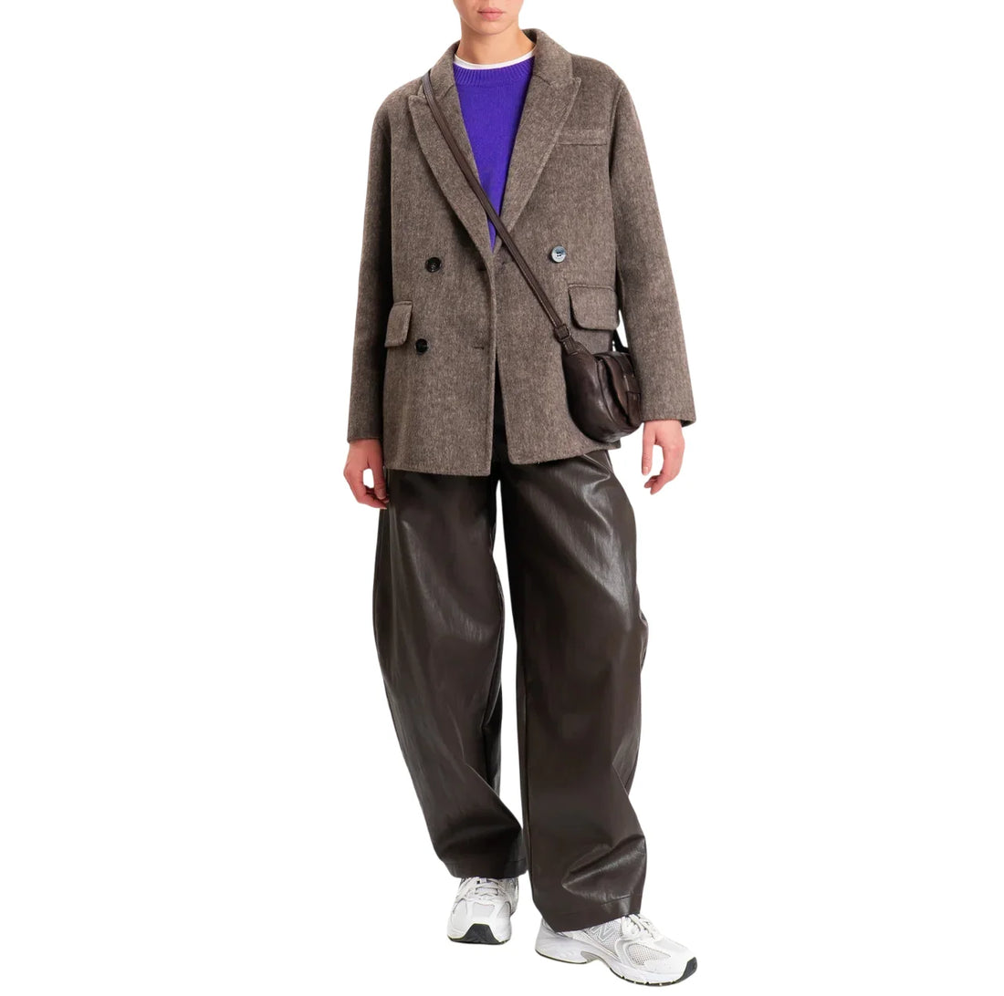 Vicolo cappotto blazer doppiopetto donna misto lana melange tortora