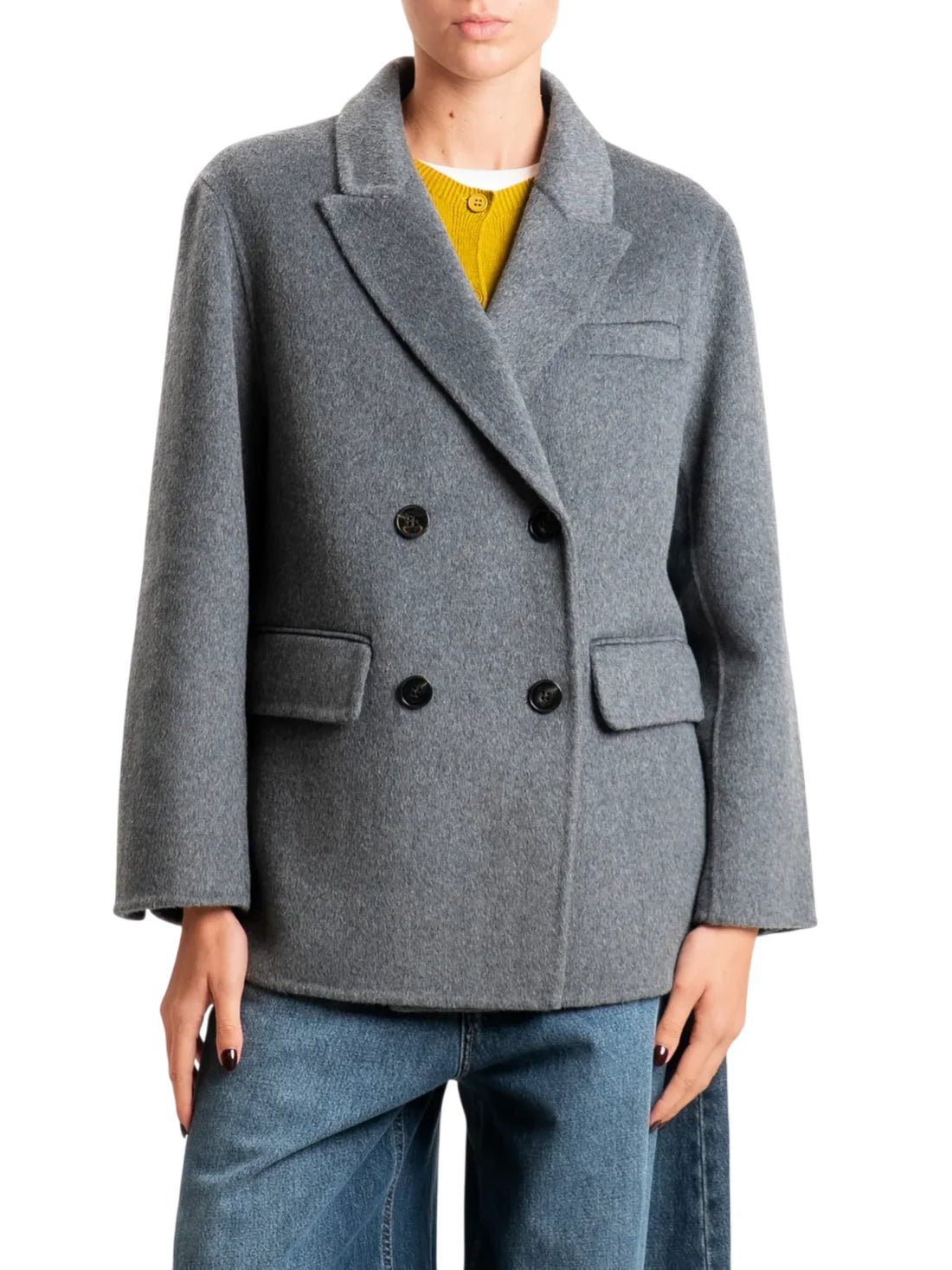 Vicolo cappotto blazer doppiopetto donna misto lana melange grigio