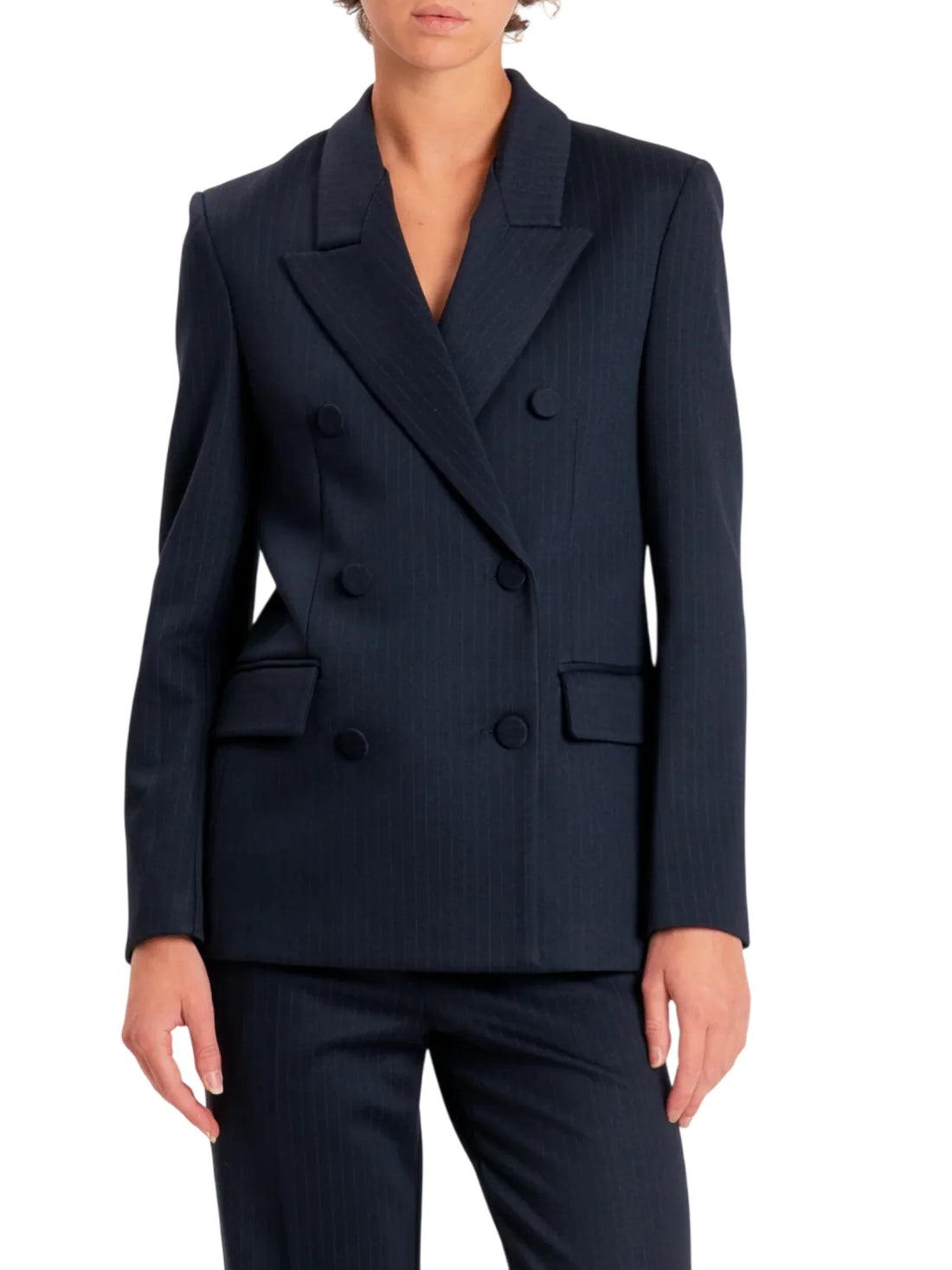Vicolo giacca blazer gessata doppiopetto donna blu