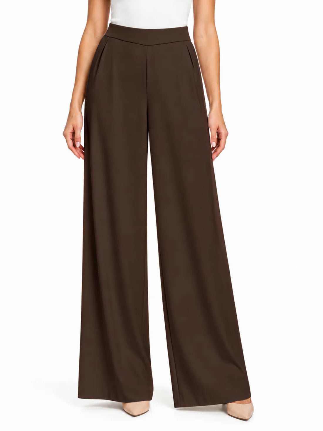 Vicolo pantaloni palazzo donna in tessuto crepe marrone