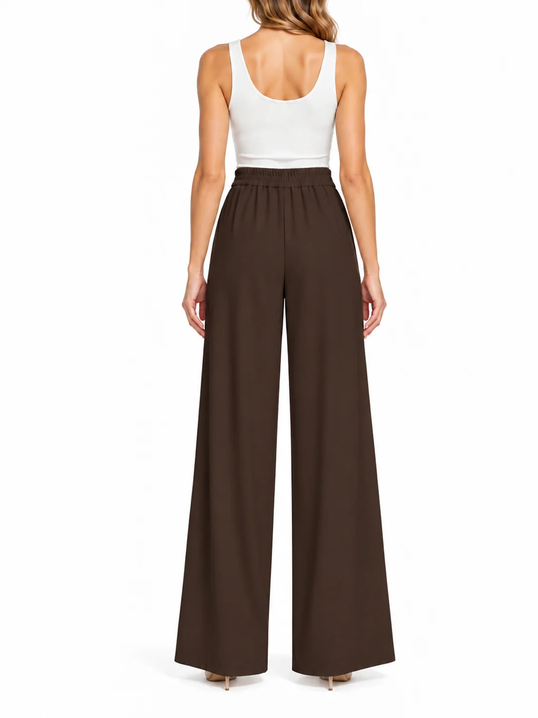 Vicolo pantaloni palazzo donna in tessuto crepe marrone