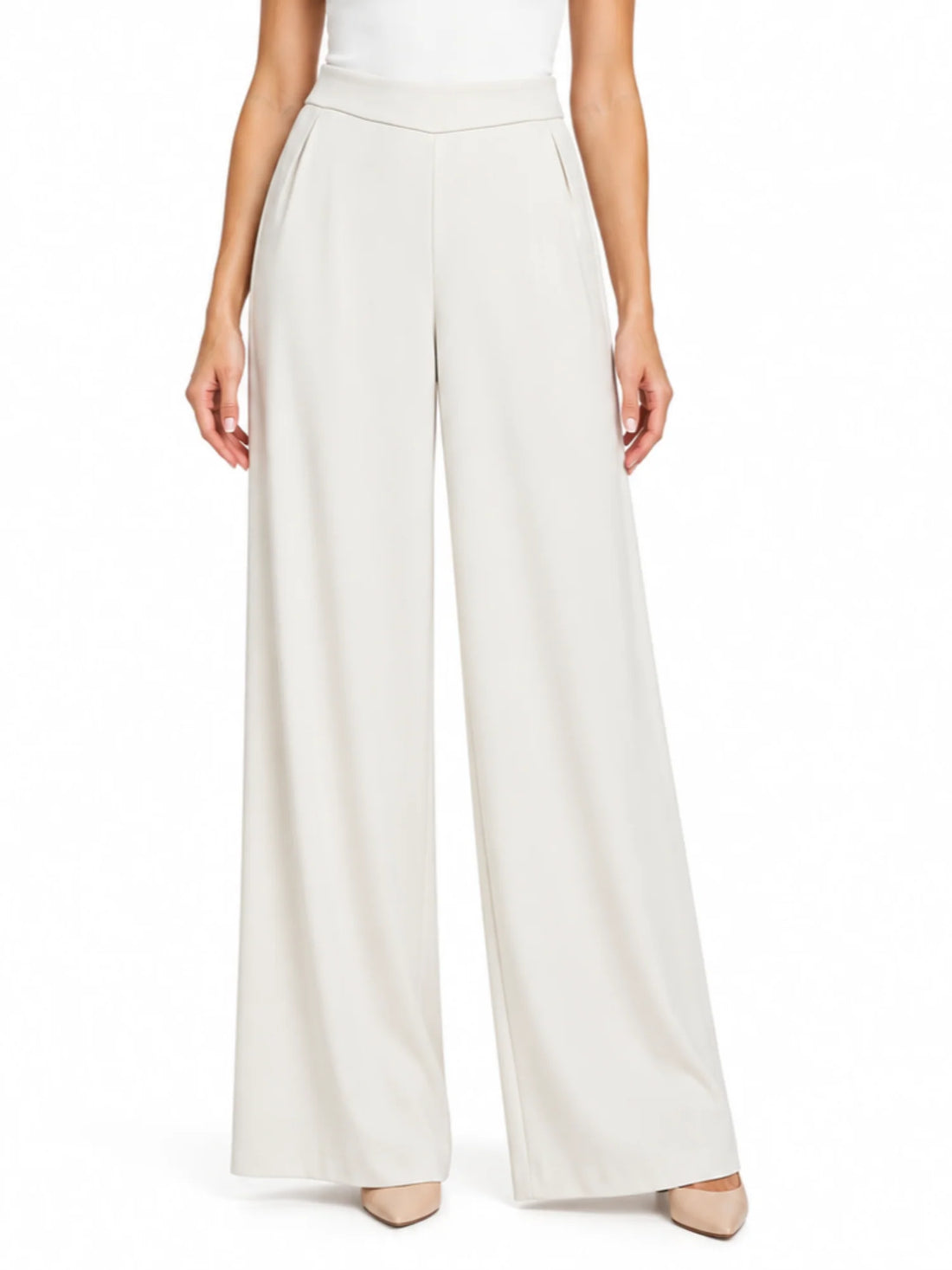 Vicolo pantaloni palazzo donna in tessuto crepe ecrù