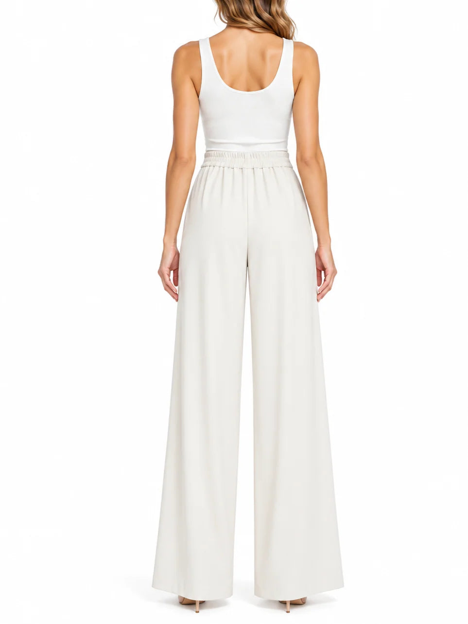 Vicolo pantaloni palazzo donna in tessuto crepe ecrù
