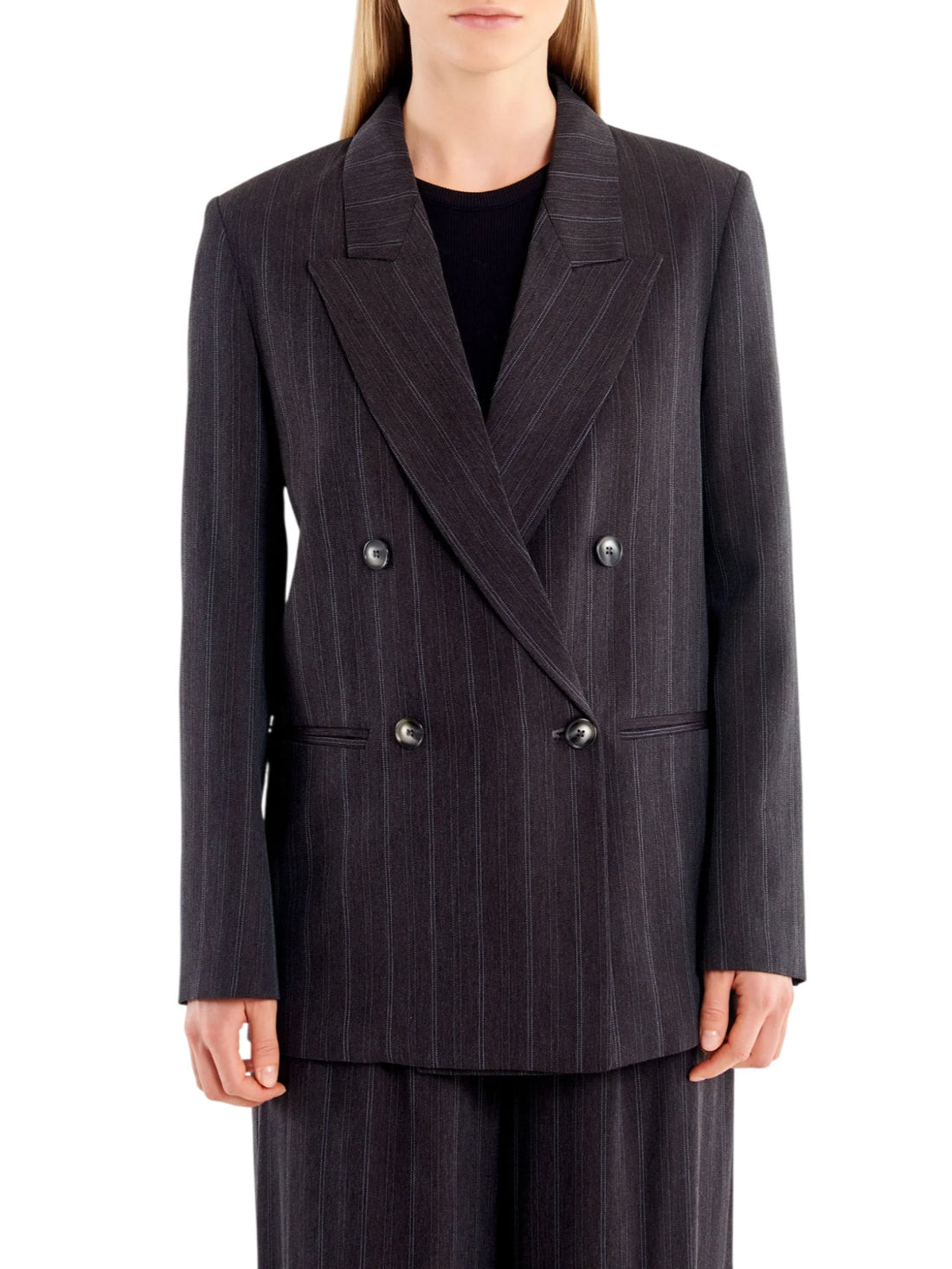 Vicolo giacca blazer doppiopetto gessata donna grigio
