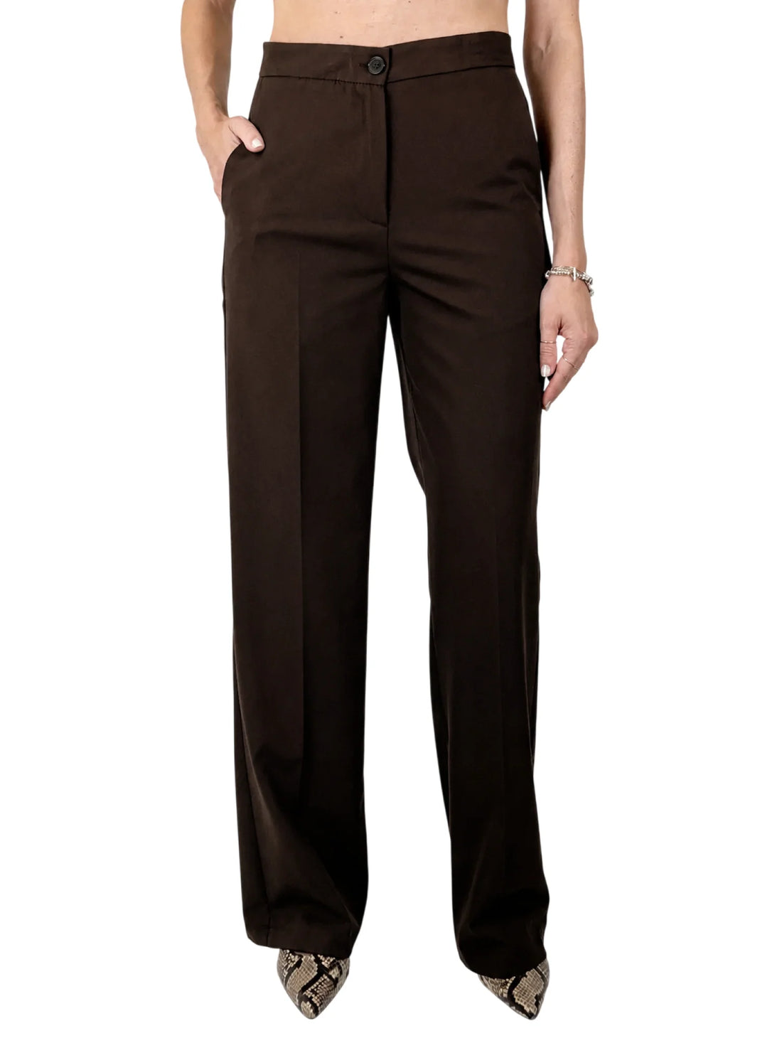 Vicolo pantaloni palazzo donna misto viscosa marrone