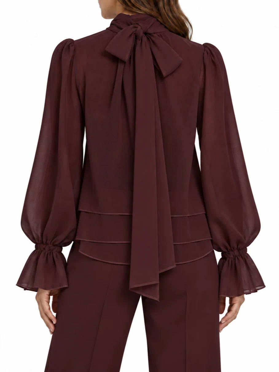 Vicolo blusa donna con fusciacca misto lyocell borgogna
