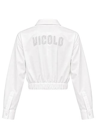 Vicolo camicia crop bambina con logo strass panna 3141CY00565 OFF WHITE VICOLO GIRL