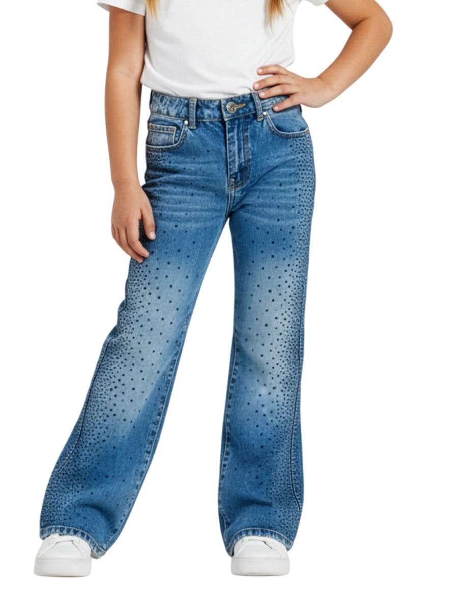Vicolo Girl jeans balloon bambina con strass lavaggio medio 3141PD00388 MEDIUM BLUE VICOLO GIRL