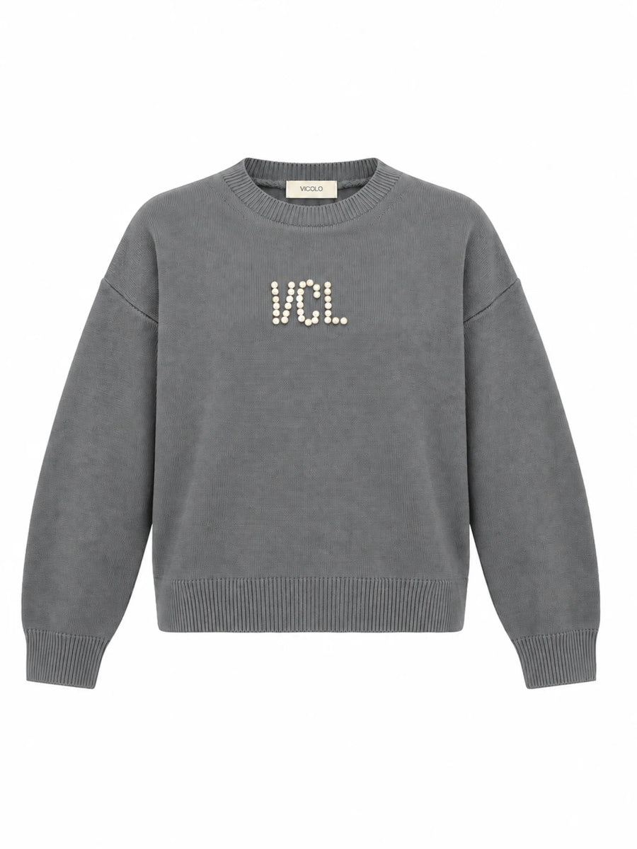 Vicolo Girl maglia bambina misto lana con logo gioiello grigio melange 3141WZ00431 GREY VICOLO GIRL