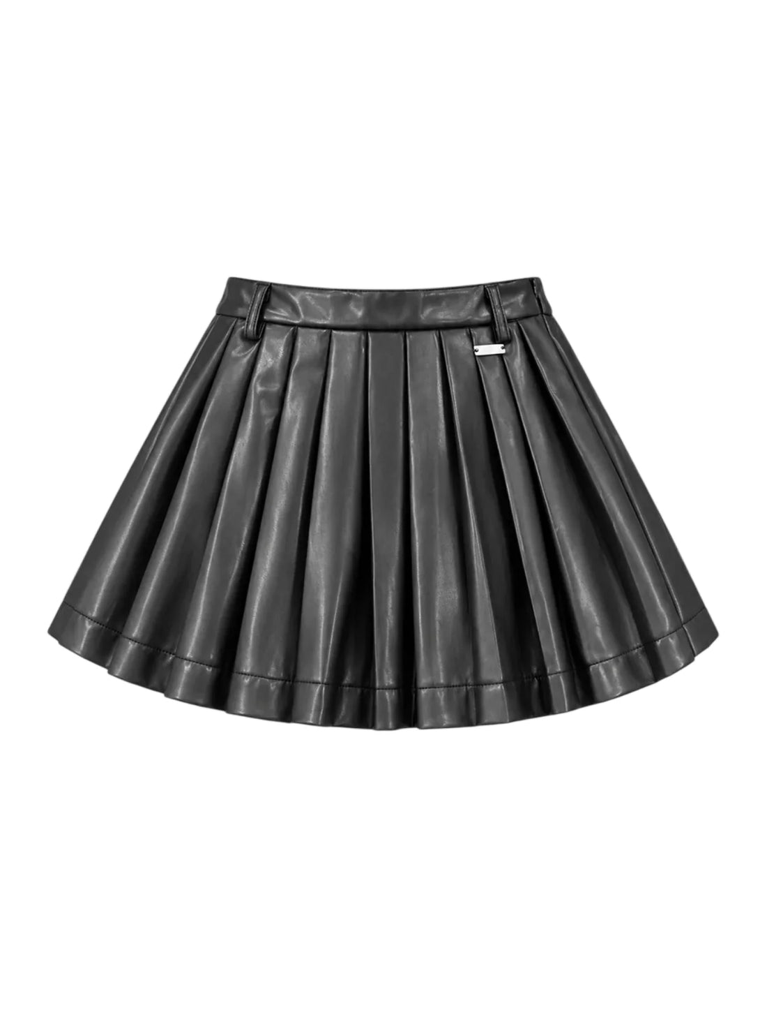Vicolo Girl gonna corta a pieghe in ecopelle nero
