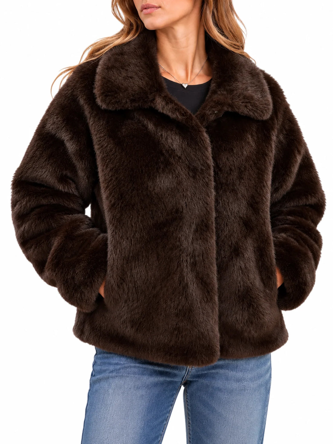 Yes Zee giubbino reversibile donna  in ecopelliccia marrone