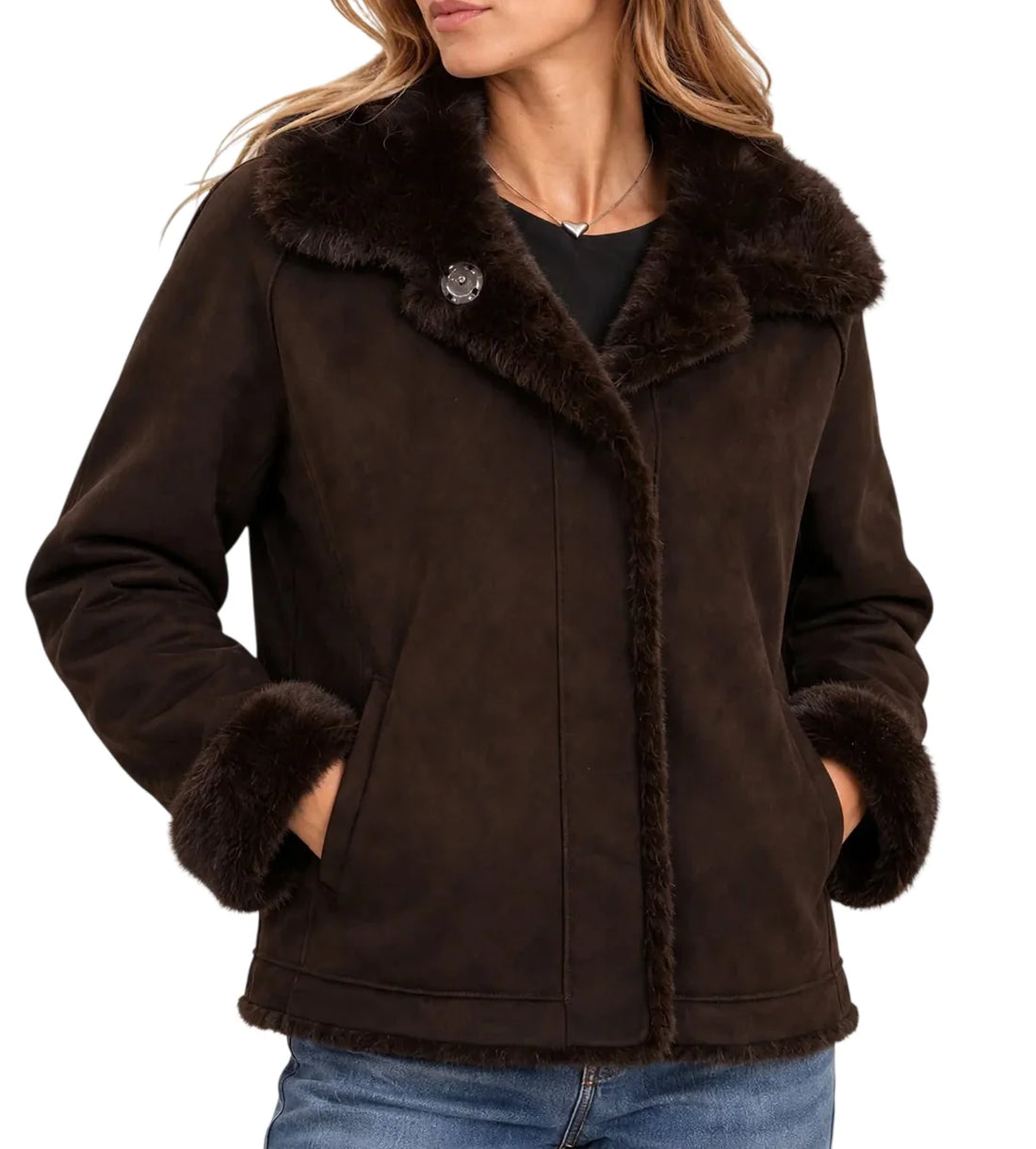 Yes Zee giubbino reversibile donna  in ecopelliccia marrone
