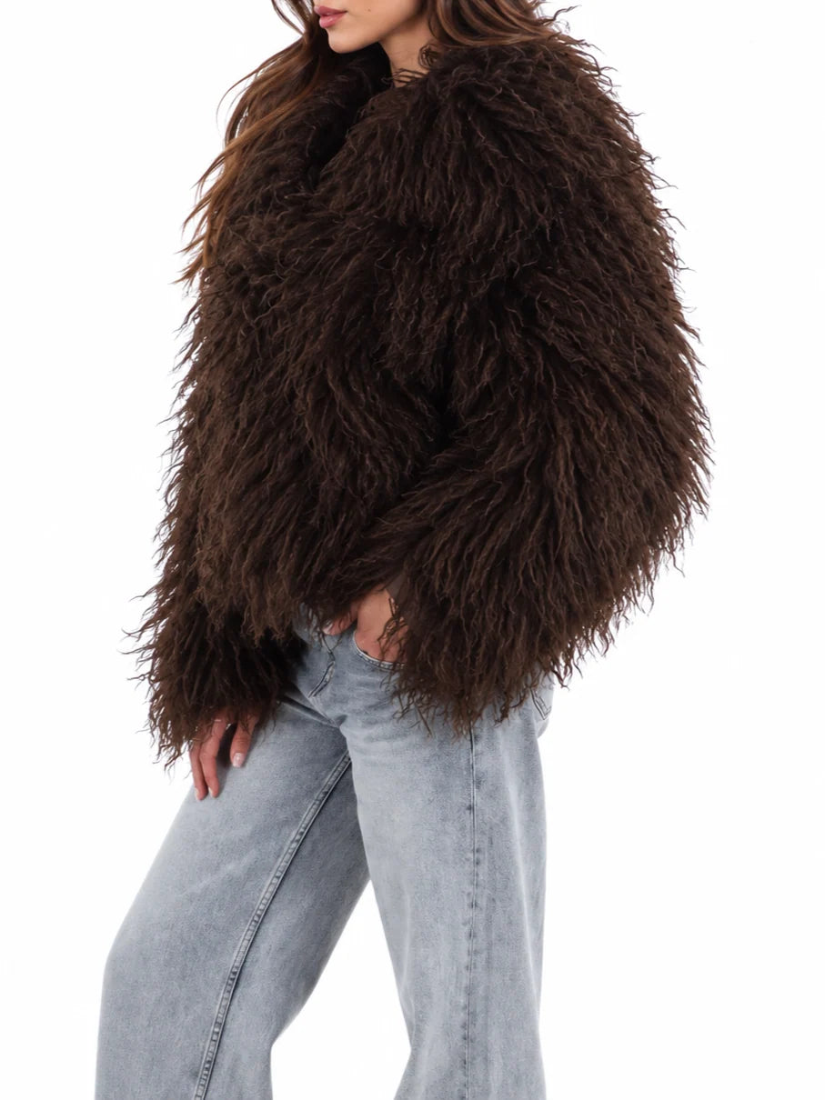 Yes Zee pelliccia ecologica donna in tessuto fluffy marrone