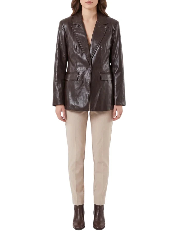 Yes Zee giacca blazer donna in ecopelle marrone