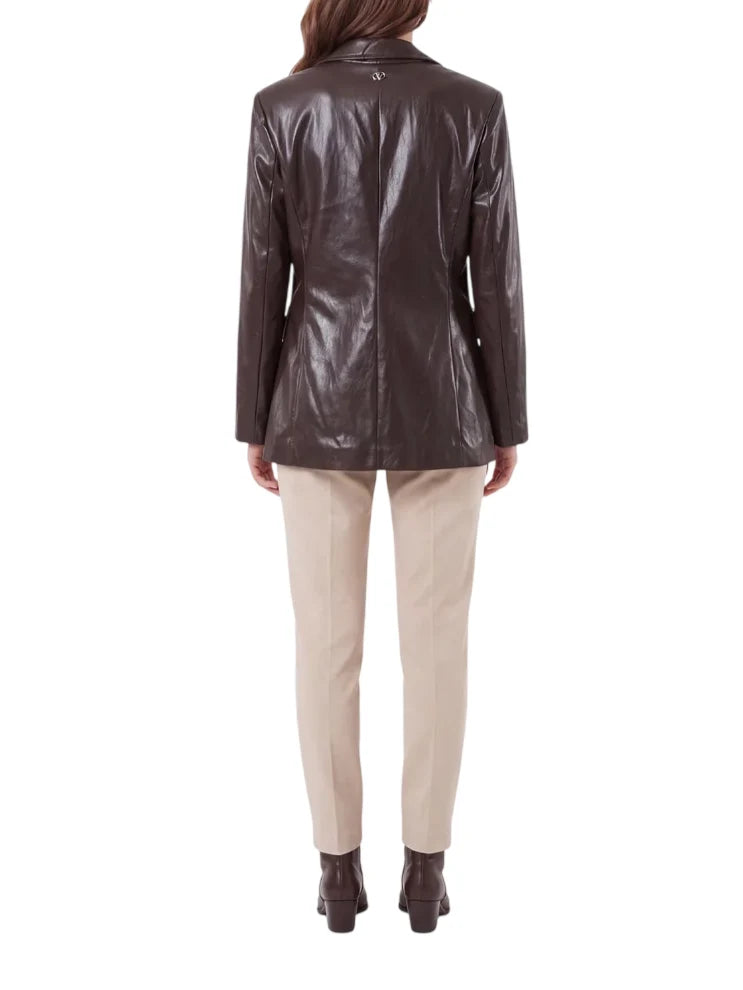Yes Zee giacca blazer donna in ecopelle marrone
