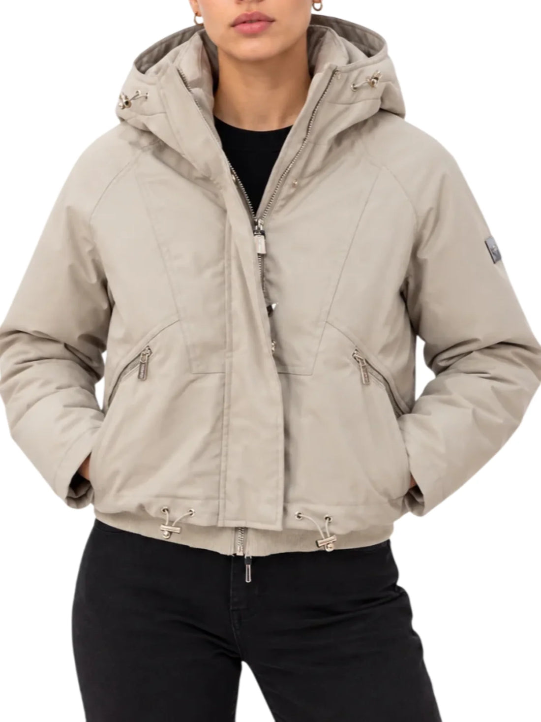 Yes Zee piumino donna crop con cappuccio beige