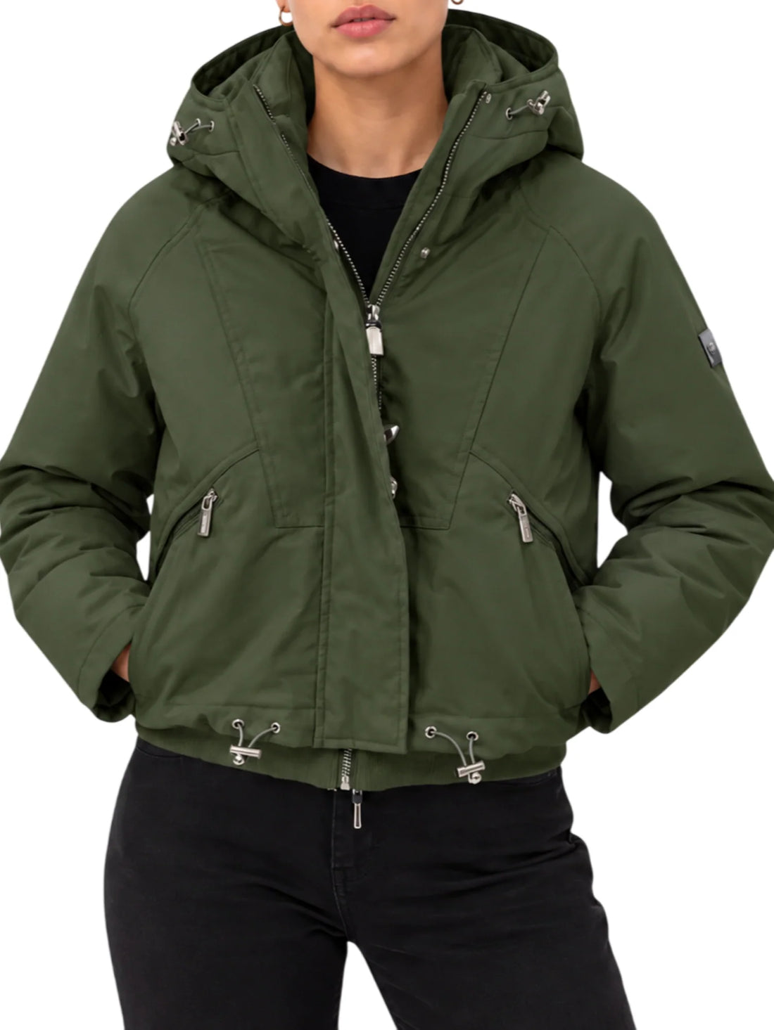 Yes Zee piumino donna crop con cappuccio verde militare
