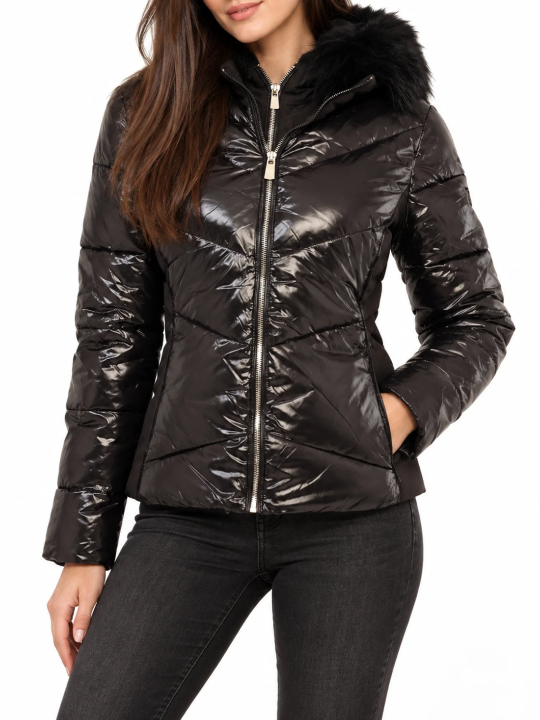 Yes Zee piumino trapuntato donna con cappuccio nero