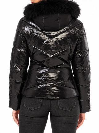 Yes Zee piumino trapuntato donna con cappuccio nero J016-Q300 0801 YES-ZEE