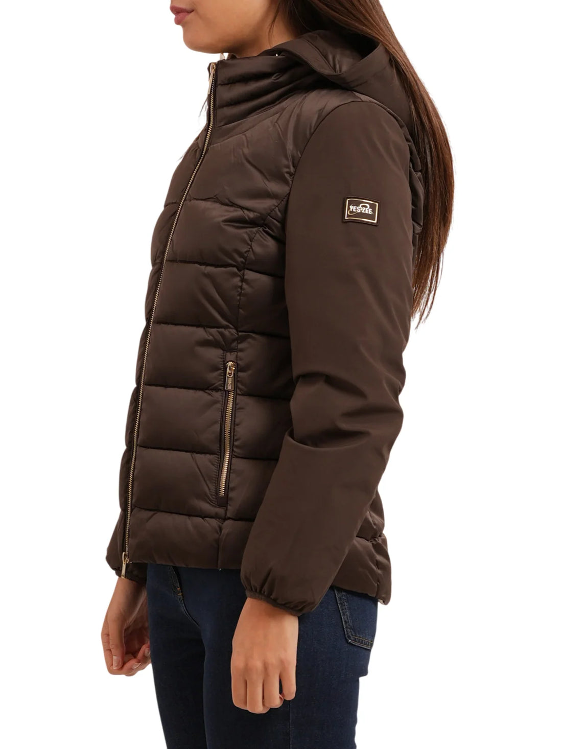 Yes Zee piumino donna con cappuccio marrone moro