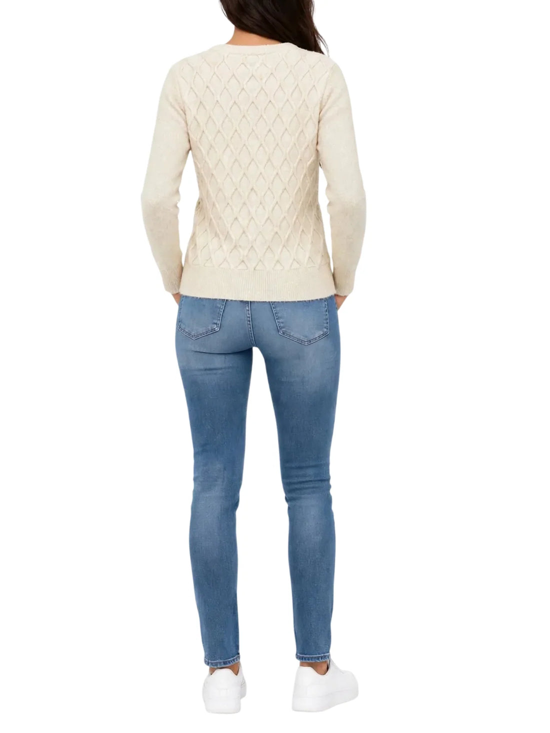 Yes Zee maglia donna misto viscosa a rombi avorio