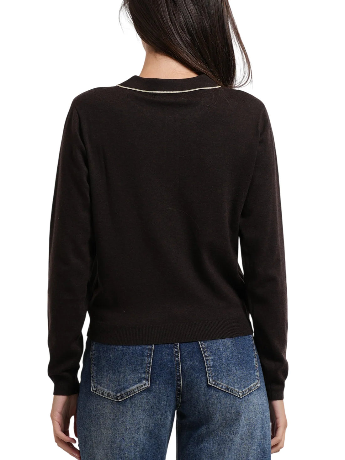 Yes Zee polo donna in maglia misto lana marrone