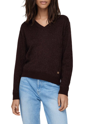 Yes Zee maglia donna misto lana lurex scollo a V marrone M046-IL00 0232 YES-ZEE 