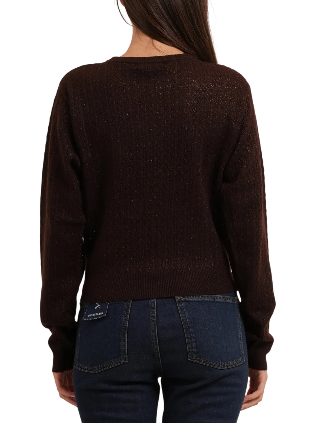 Yes Zee maglia traforata lurex donna misto lana marrone