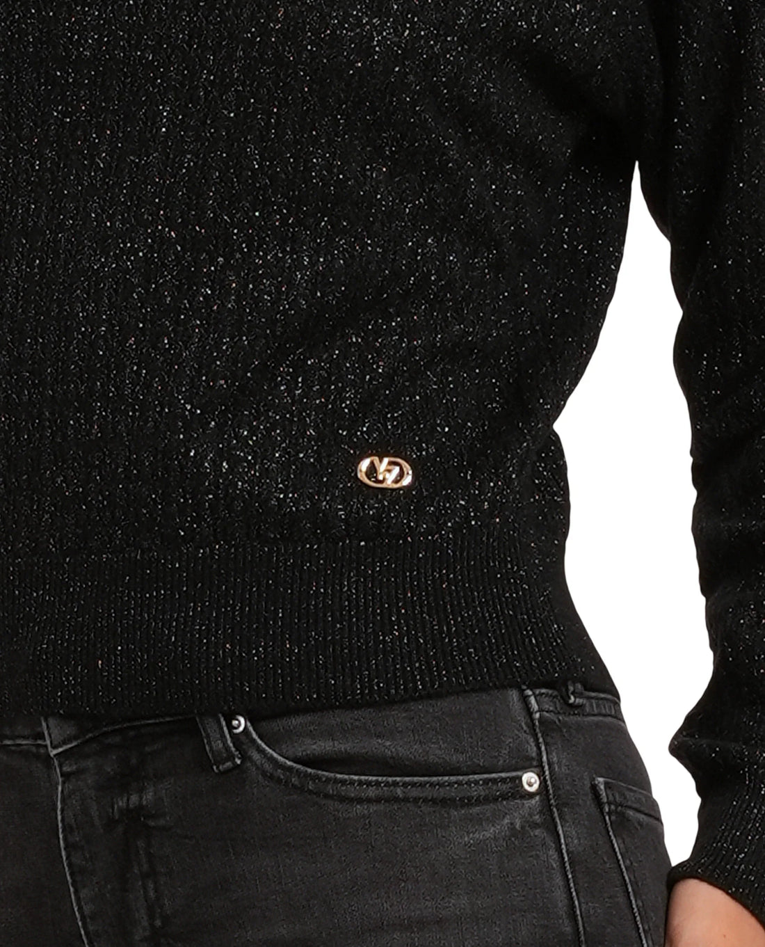 Yes Zee maglia traforata lurex donna misto lana nero