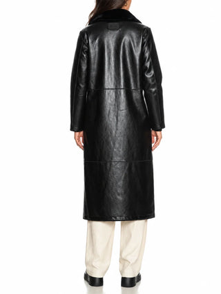 Yes Zee cappotto lungo doppiopetto reversibile in ecopelle ed ecopelliccia nero O063-D200 0801 YES-ZEE 
