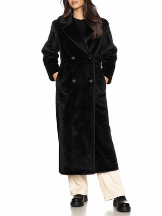 Yes Zee cappotto lungo doppiopetto reversibile in ecopelle ed ecopelliccia nero O063-D200 0801 YES-ZEE