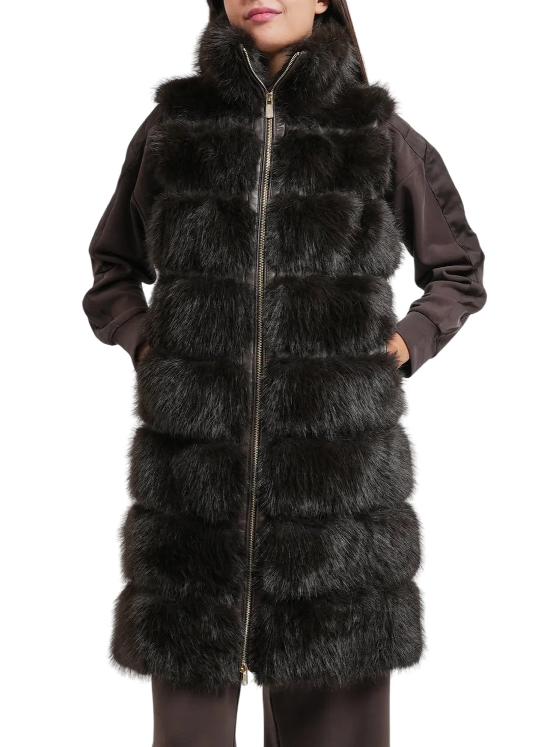 Yes Zee gilet donna in ecopelliccia trapuntata marrone