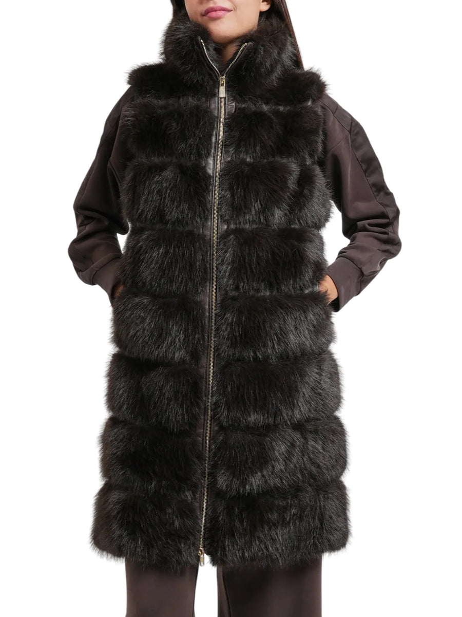 Yes Zee gilet donna in ecopelliccia trapuntata marrone O105-KO00 0232 YES-ZEE 