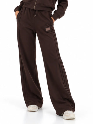 Yez Zee pantalone joggers gamba larga donna patch strass marrone P329-NR00 0232 YES-ZEE