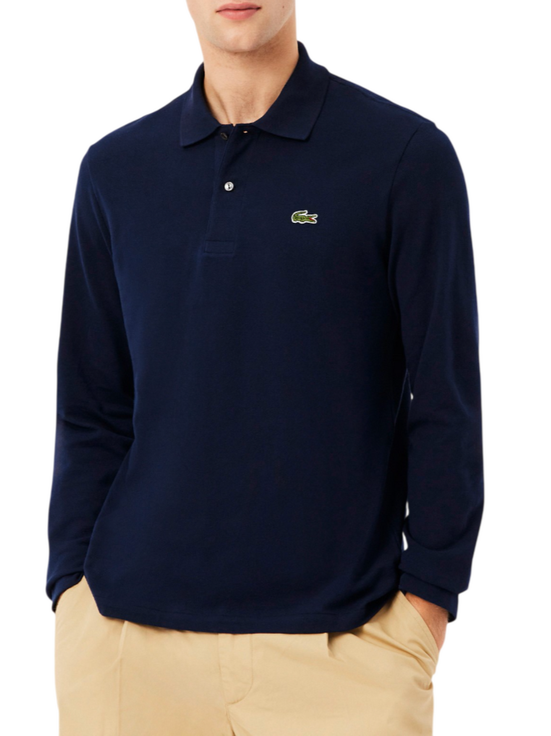 Lacoste polo manica lunga 12.12 in piquè blu navy