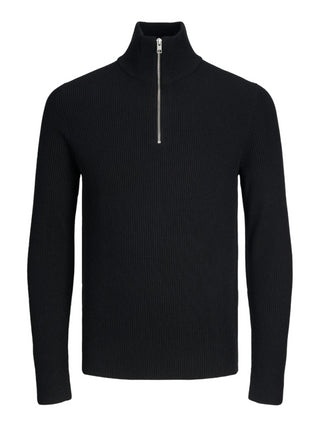 Jack&Jones maglione a costine con mezza zip nero