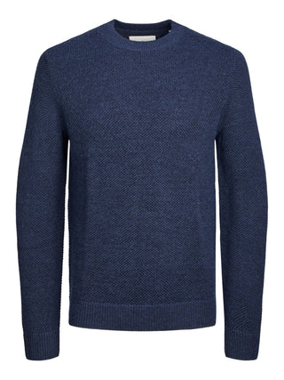 Jack&Jones Premium maglione girocollo in misto lana a costine blu