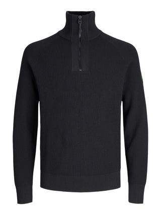 Jack&Jones maglia a collo alto con mezza zip e trama a costine nero