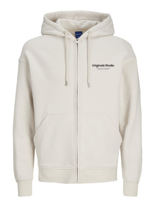 Jack&Jones felpa con zip e cappuccio beige