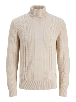 Jack&Jones maglione dolcevita con trecce beige