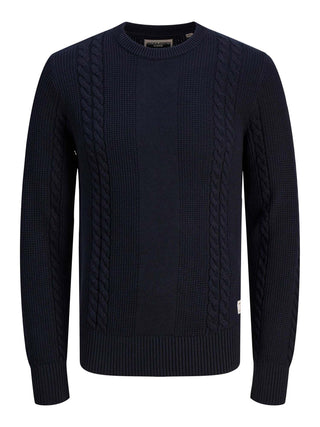 Jack&Jones maglione girocollo a trecce blu