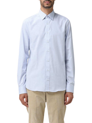 Michael Kors camicia slim fit in micro fantasia bianco celeste