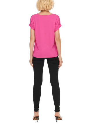 ONLY T-shirt a manica corta con risvolto Fucsia