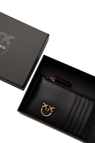Pinko portacarte Airone donna in pelle con logo nero 100251-A0F1 Z99Q PINKO