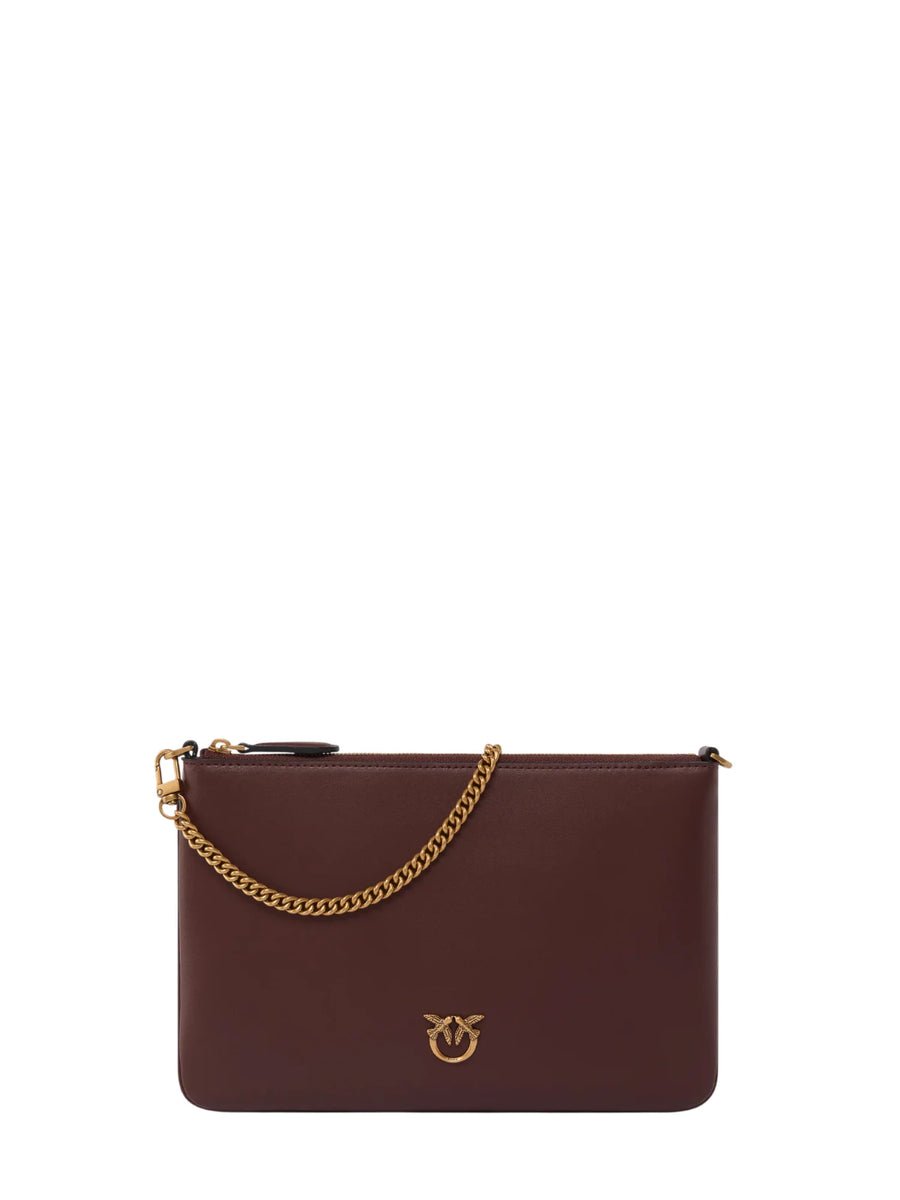 Pinko pochette Flat Classic in pelle con tracolla bordeaux oro 100455-A0F1 WW5Q PINKO 